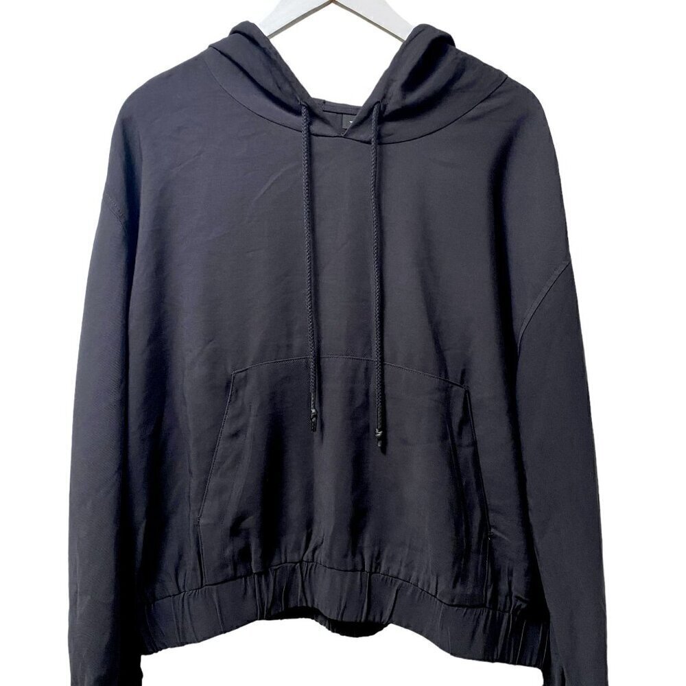 WHO WHAT WEAR Womens Hoodie XXL Black Woven Crop Jacket Pullover Rayon Blend
